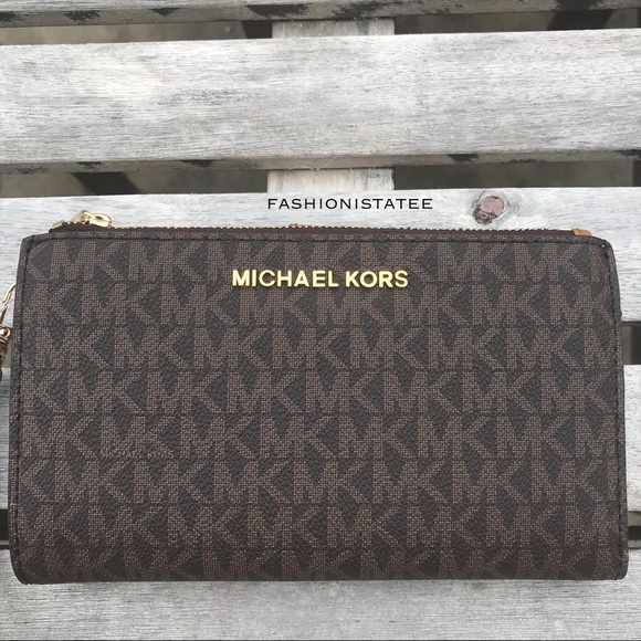 Michael Kors double zip wallet NWT brown acorn - Picture 2 of 7